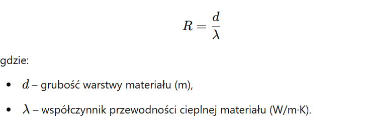 Wzór na opór cieplny każdej warstwy